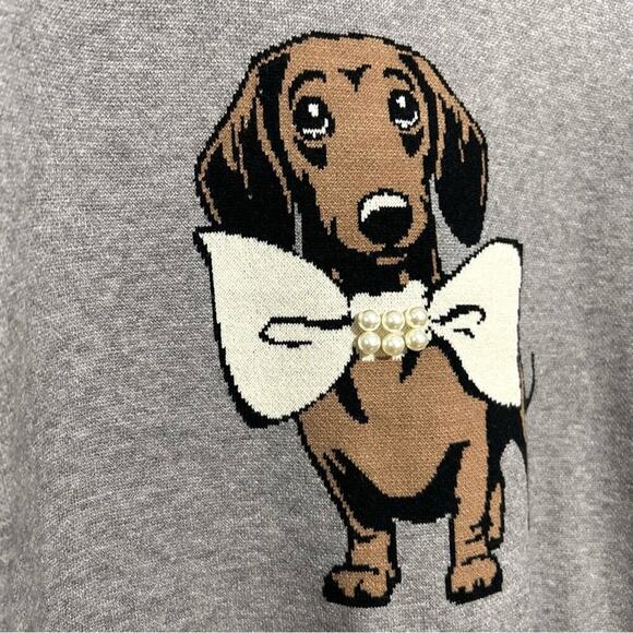 Nikka K Dog Graphic Novelty Sweater Dachshund Puppy Bow Pearl Christmas NEW XL - Picture 4 of 10